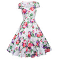 Belle Poque ahuecado de manga corta de impresión floral de estilo Vintage vestido de algodón 50s BP000008-11